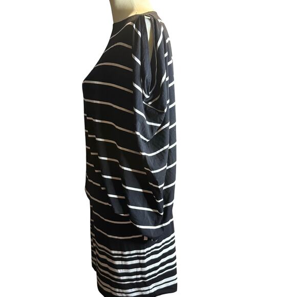 Max Studio Striped Dolman Blouson Bat Wing Dress, Black White, Medium, NWT - Picture 4 of 8